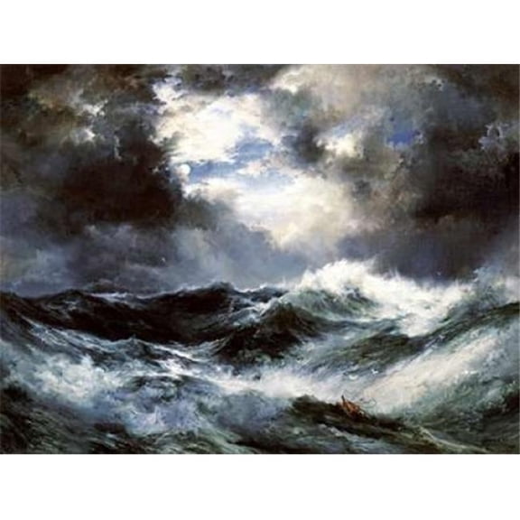 Moonlit Shipwreck At Sea Poster Print by Thomas Moran, 9 x 12 - Small
