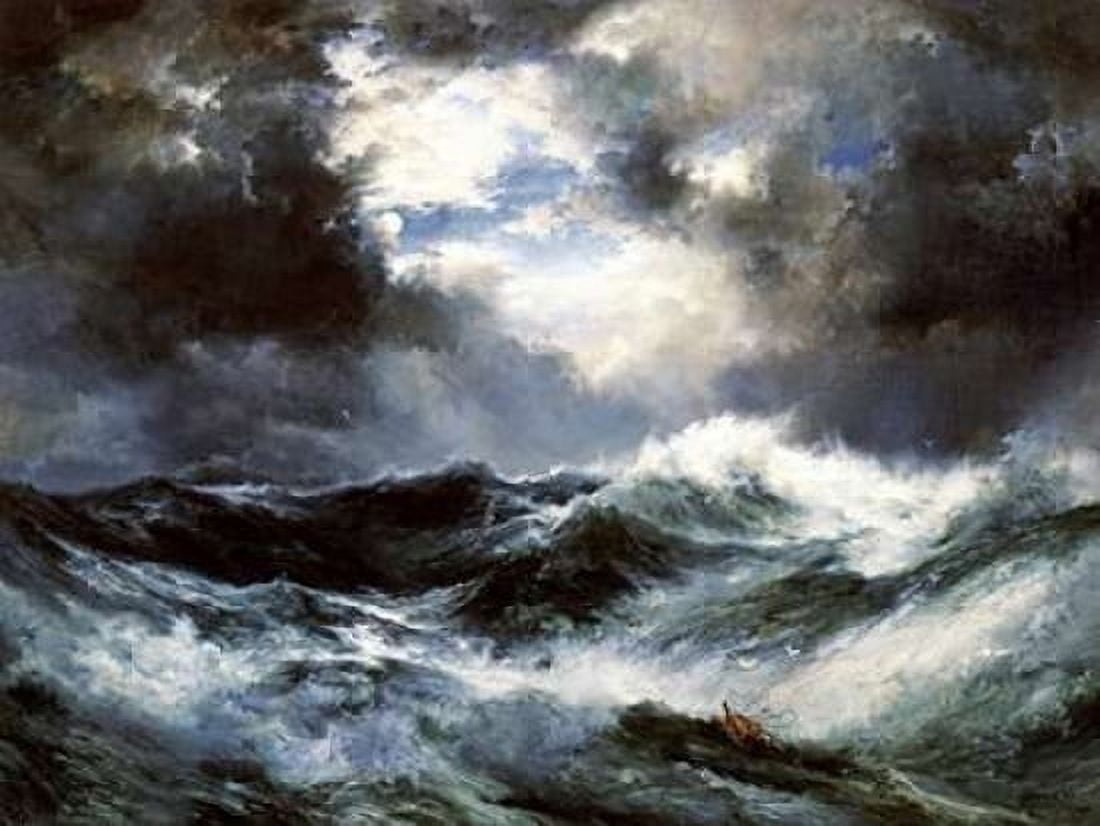 Moonlit Shipwreck at Sea Canvas Art - Thomas Moran (18 x 24)