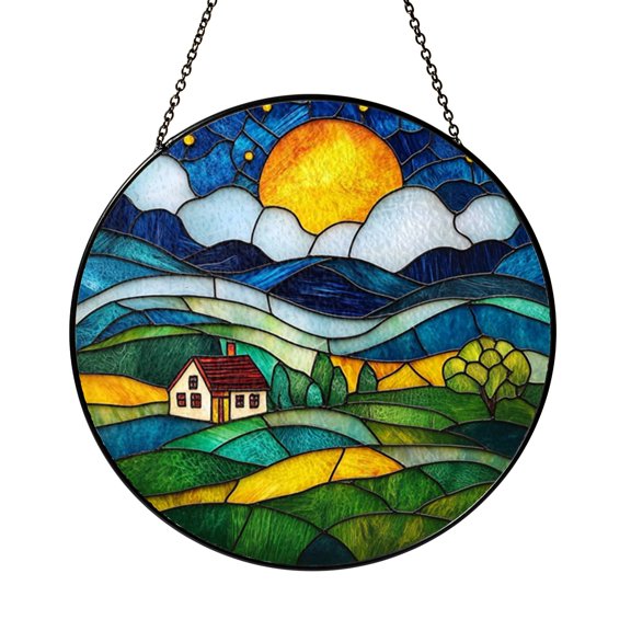 Moonlit Sky with Stars Stained Glass Suncatcher – Window Decor2001