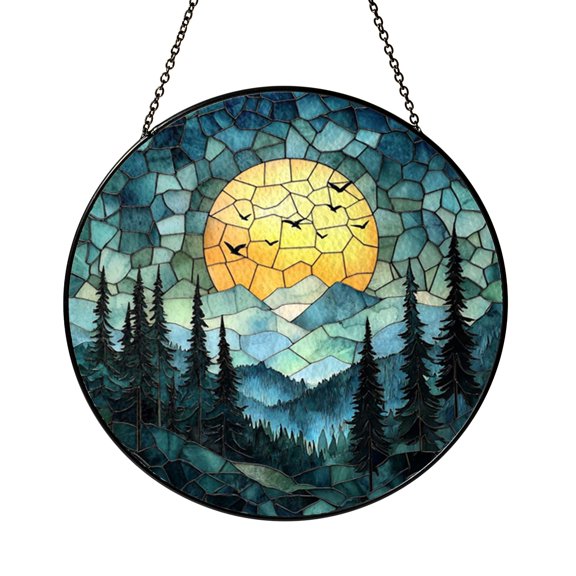 Moonlit Sky with Stars Window Hanging – Decorative Glass Art2001
