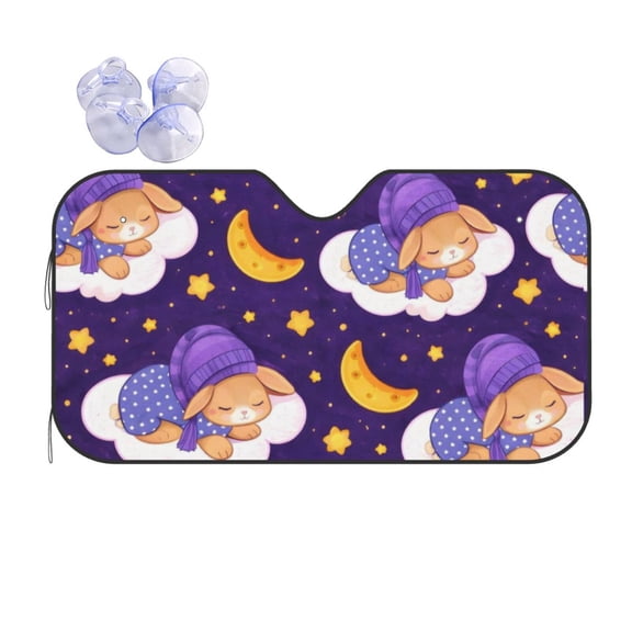 Moonlit Sleeping Bunny Car Windshield Sun Shade Universal Fit Auto Sun Visor Protector
