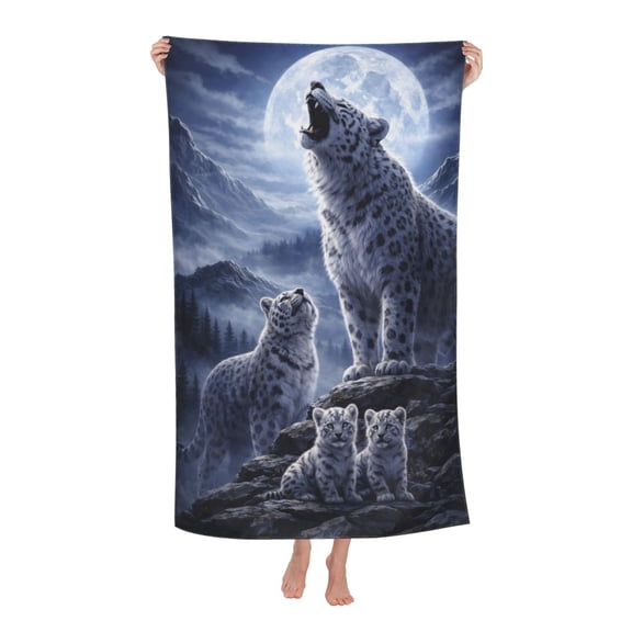 Moonlit Snow Leopard Bath Towel Soft and Highly Absorbent for Adults