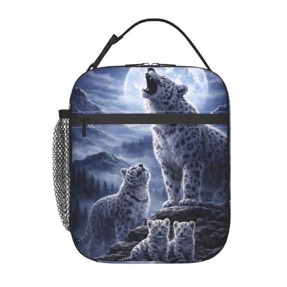Moonlit Snow Leopard Lunch Bag Portable Thermal Lunch Box for Men and Women