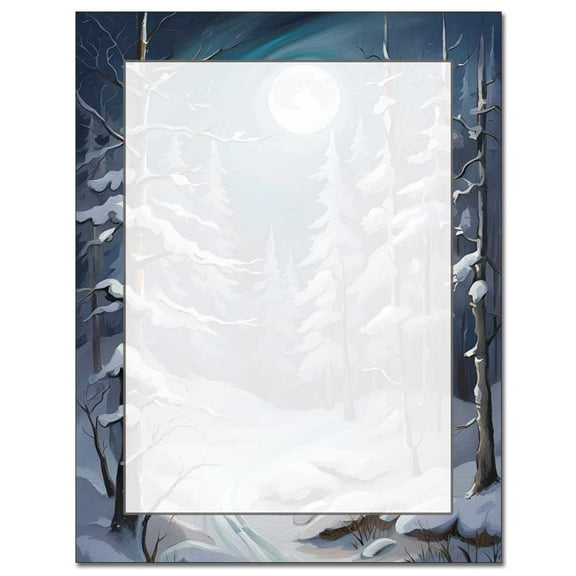 Moonlit Snow Letterhead Printer & Copy Christmas, Holiday Paper, 25 Sheets per Pack