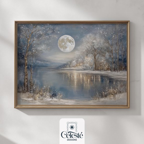 Moonlit Snowy Forest Print, Winter Woodland Landscape UNFRAMED Poster, Wall Art for Decor, Present, 16x24