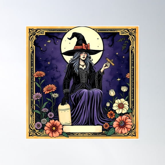 Moonlit Sorcery: The Witch'S Secret Scroll Poster Wall Art, Modern Wall Decor, 24x24 UNFRAMED