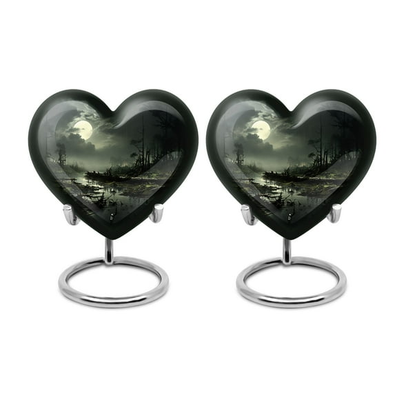 Moonlit Swamp at Night Funeral Urns For Adult Ashes Men, Urns For Ashes For Women 3 Inch, Small Urns For Human Ashes, Burial Urns For Adult Human Ashes, Mini Urn Pack Of 2