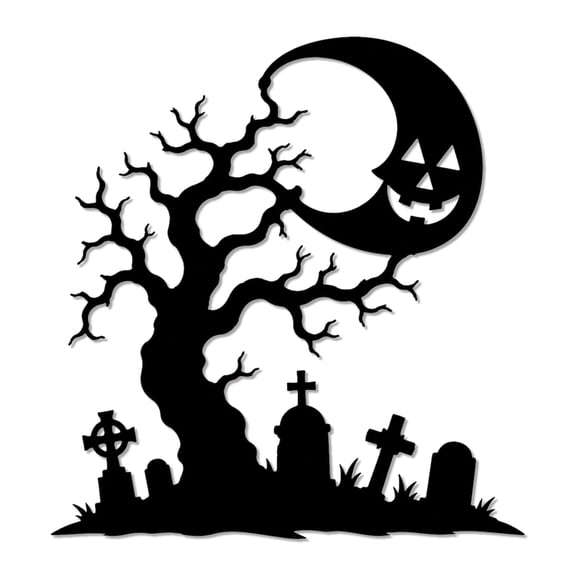 Moonlit Tree Tombstone Metal Wall Art, Metal Signs, Metal Outdoor Decor, WallArt Decor, Gothic Artwork, Cute Whimsical Home Decoration for Living Room Bedroom, Unique Metal Wall Sculpture.