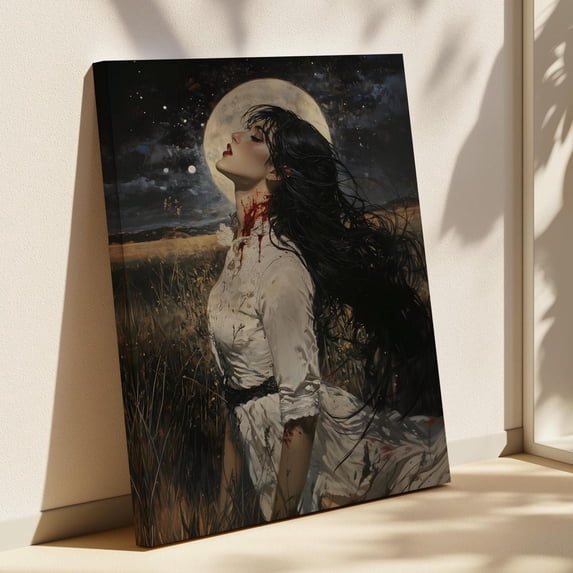 Moonlit Vampire Woman Wall Art Print, Dark Fantasy, Gothic Full Moon ...