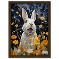 thumbnail image 1 of Moonlit White Rabbit Oil Painting Playing with Yellow Spring Flowers Mischief at Night Kids Bedroom Artwork Framed Wall Art Print A4, 1 of 5
