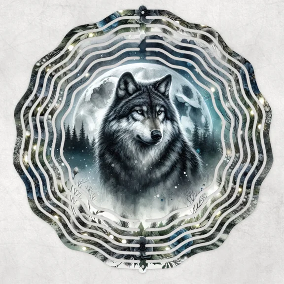 Moonlit Wolf 10" Wind Spinner