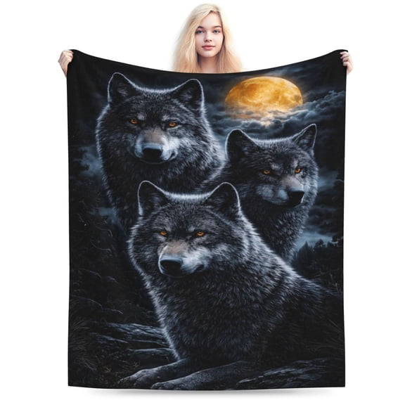 Moonlit Wolf Blanket for Men Soft Throw for Kids & Adults Wolves Under Moonlight Warm Blanket for Bed Couch Gift 50x40