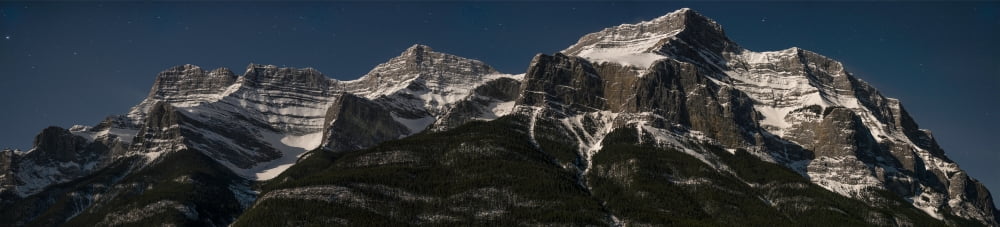 Moonlit mountain and stars Mount Rundle Bow Valley Banff National Park Alberta Canada Canvas Art - Panoramic Images (10 x 44)