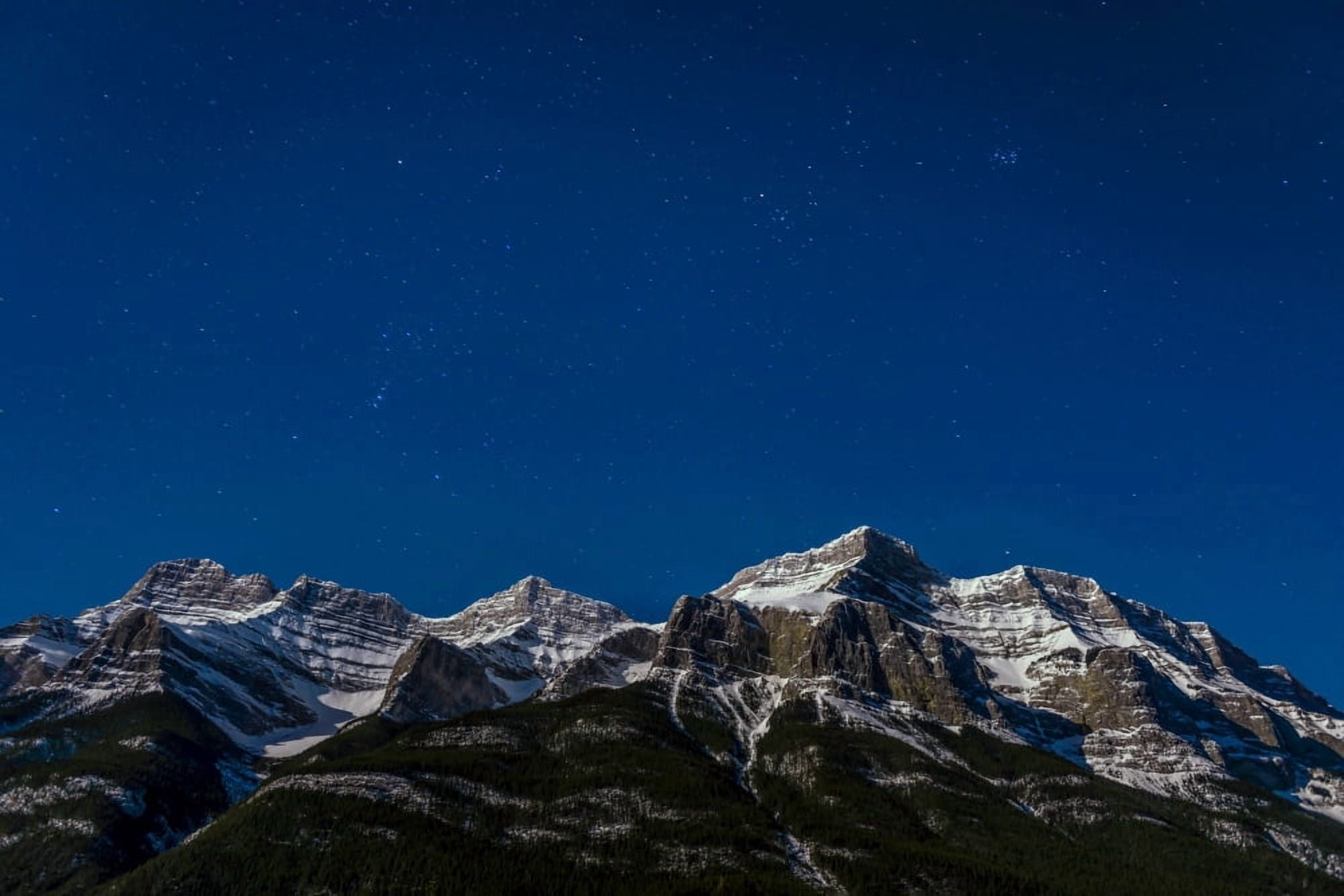 Moonlit mountain and stars Mount Rundle Bow Valley Banff National Park Alberta Canada Canvas Art - Panoramic Images (18 x 24)
