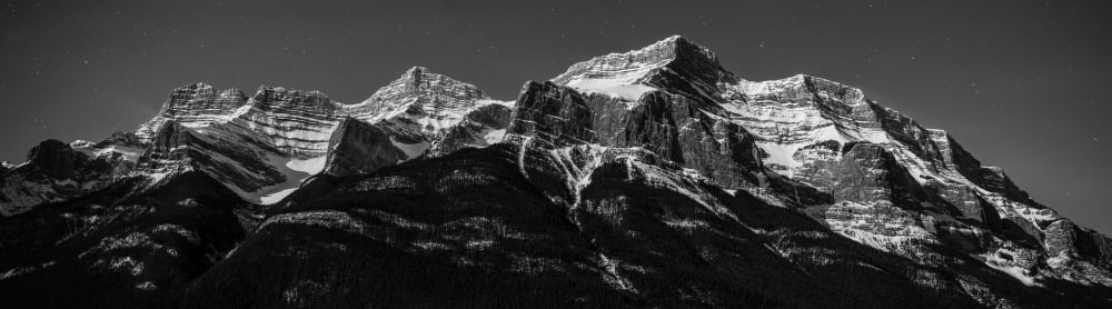 Moonlit mountain and stars Mount Rundle Bow Valley Banff National Park Alberta Canada Canvas Art - Panoramic Images (6 x 21)