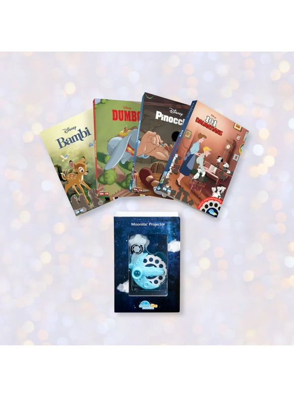 Moonlite Story Reels , 4 Disney Classics - 101 Dalmations , Pinocchio , Bambi, Dumbo Movie Book Set With Flashlight Projector , Learning Toys For 1 Year Old Till 7 Year Old