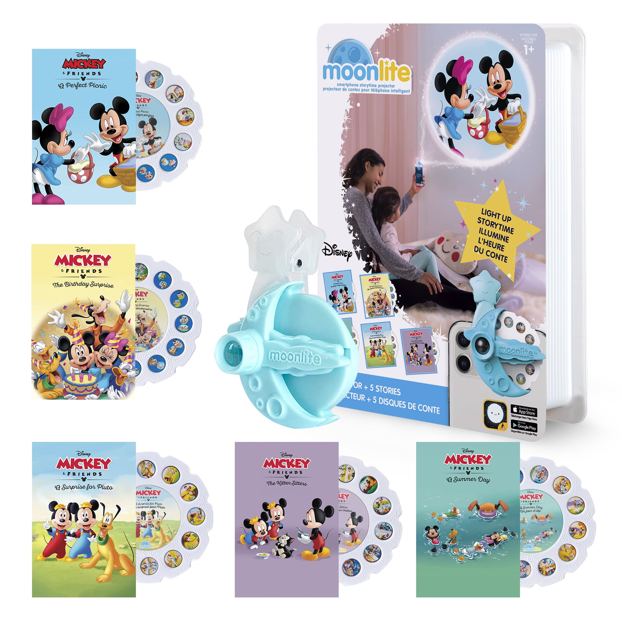 Moonlite Storytime Projector with 5 Mickey and Friends Stories for Kids, Gift Pack