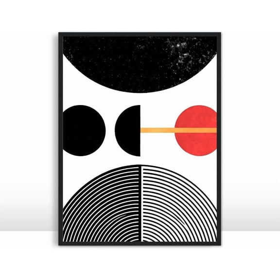 Moonow7 Abstract Geometric Art Print with Black and Red Shapes Minimalist Modern Wall Decor for Living Room Bedroom, Unframed Size 40x50 cm / 16x20″