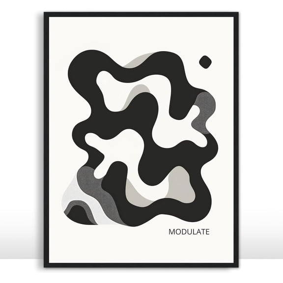 Moonow7 Bauhaus Abstract Wall Art Prints, Large Mid-Century Painting in Black and White with Curved Shape for Living Room or Bedroom, Office Decor, Unframed Size 45x60 cm / 18x24″