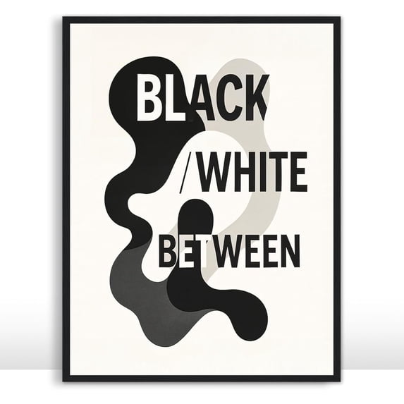 Moonow7 Bauhaus Typography Wall Art Prints, Large Abstract Painting in Black with Beige Elements and Letter Form for Living Room or Bedroom, Studio Feature, Unframed Size 40x50 cm / 16x20″