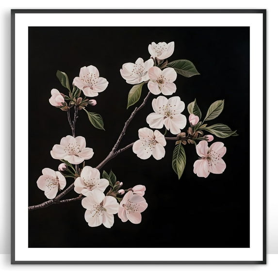 Moonow7 Cherry Blossom Wall Art Prints, Spring Botanical Poster for Bedroom, Living Room, Office Aesthetic Decor, Minimalist Floral Artwork for Natural Home, Unframed Size 40x40 cm / 16x16”