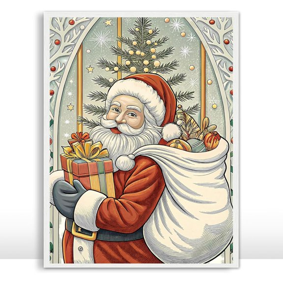 Moonow7 Vintage Santa Claus Wall Art - Classic Christmas Portrait Print for Holiday Decor in Living Room, Entryway, Office, Festive Gift for Family, Unframed Size 40x50cm / 16x20"
