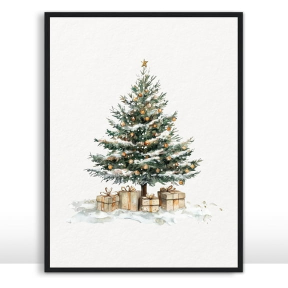 Moonow7 Watercolor Christmas Tree Wall Art Poster, Minimalist Holiday Art Prints, Elegant Xmas Painting Picture for Wall Decor in Living Room, Bedroom, Nursery, Unframed Size 40x50cm / 16x20"