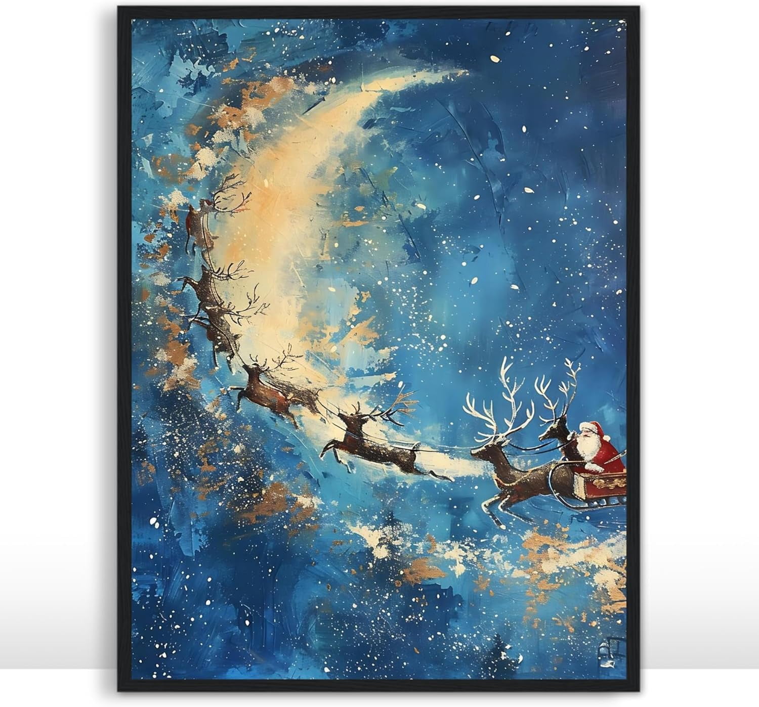 Moonow7 Santa Sleigh Wall Art Poster, Abstract Christmas Art Prints of ...
