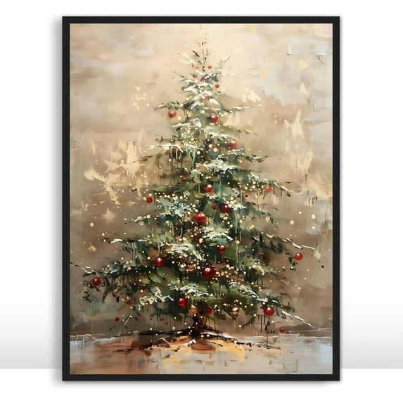 Moonow7 Classic Christmas Tree Wall Art Poster, Modern Textured Painting Art Prints, Neutral Holiday Picture for Wall Decor in Living Room, Bedroom, Dining Room, Unframed Size 60x90cm / 24x36"