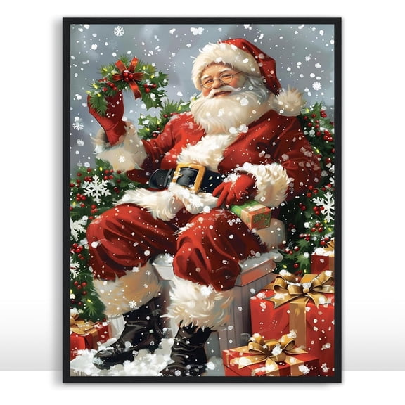 Moonow7 Classic Santa Claus Wall Art Poster, Traditional Christmas Art Prints, Vintage Holiday Picture for Wall Decor in Living Room, Entryway, Dining Room, Unframed Size 40x50cm / 16x20"