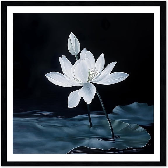 Moonow7 Framed Lotus Wall Art – Vintage Botanical Flower Print for Living Room, Bedroom, Minimalist Small Square Artwork for for Zen Decor, Home Office, Aesthetic Pictures for Women, Size 12x12”