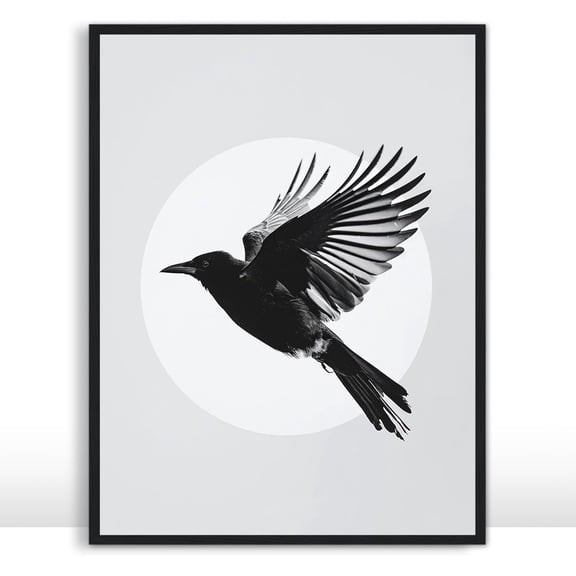 Moonow7 Large Black Bird Poster, Moody Wall Art Prints Minimalist Abstract for Living Room Hallway Aesthetic Room Decor, Calm Visual Accent, Unframed, Size 16x20 / 40x50 cm