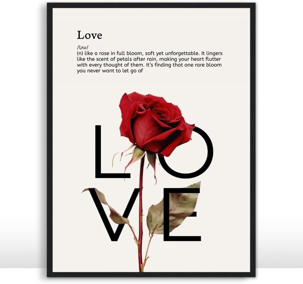 Moonow7 Love Rose Quote Poster, Inspirational Valentine’s Day Decor for