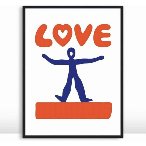 Moonow7 Love Wall Art Poster, Abstract Red and Blue Design, Romantic Decor for Bedroom or Living Room, Unframed Size 40x50 cm / 16x20″