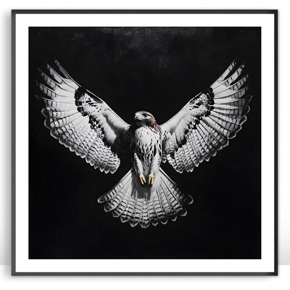 Moonow7 Majestic Hawk Wall Art Prints, Black and White Wildlife Posters, Bird of Prey Decor, Living Room Artwork, Office Wall Accents, Bold Nature Home Decor, Unframed Size 30x30 cm / 12x12″