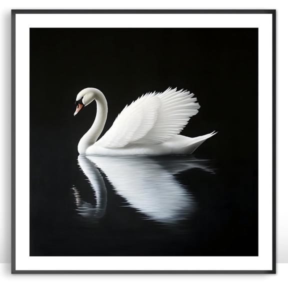 Moonow7 Minimalist Bird Wall Decor, Large Poster of White Swan Reflection for Pictures for Wall in Bedroom, Living Room, Reading Nook, Studio, or Gallery Wall, Unframed Size 20x20” / 50x50 cm