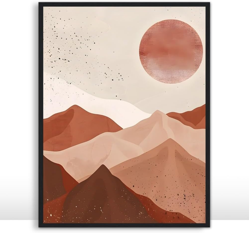 Moonow7 Minimalist Mountain Poster, Abstract Sun and Earthy Landscape ...