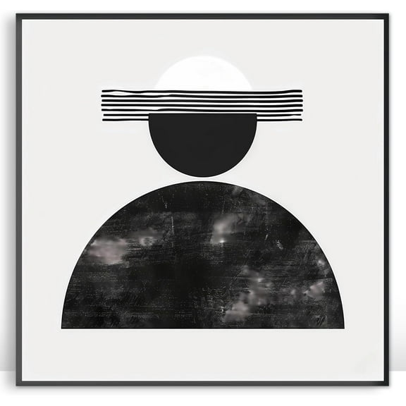 Moonow7 Monochrome Minimalist Abstract Art Poster, Black and White Geometric Wall Print, Modern Aesthetic Decor for Living Room, Bedroom, Entryway, Home Office, Unframed size 45x45 cm / 18x18″