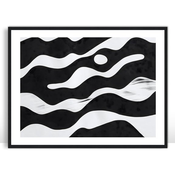 Moonow7 Moon Minimal Wall Art, Abstract Black and White Poster Pictures for Bedroom, Living Room, and Hallway, Modern Monochrome Home Decor, Unframed 16x20” / 40x50 cm