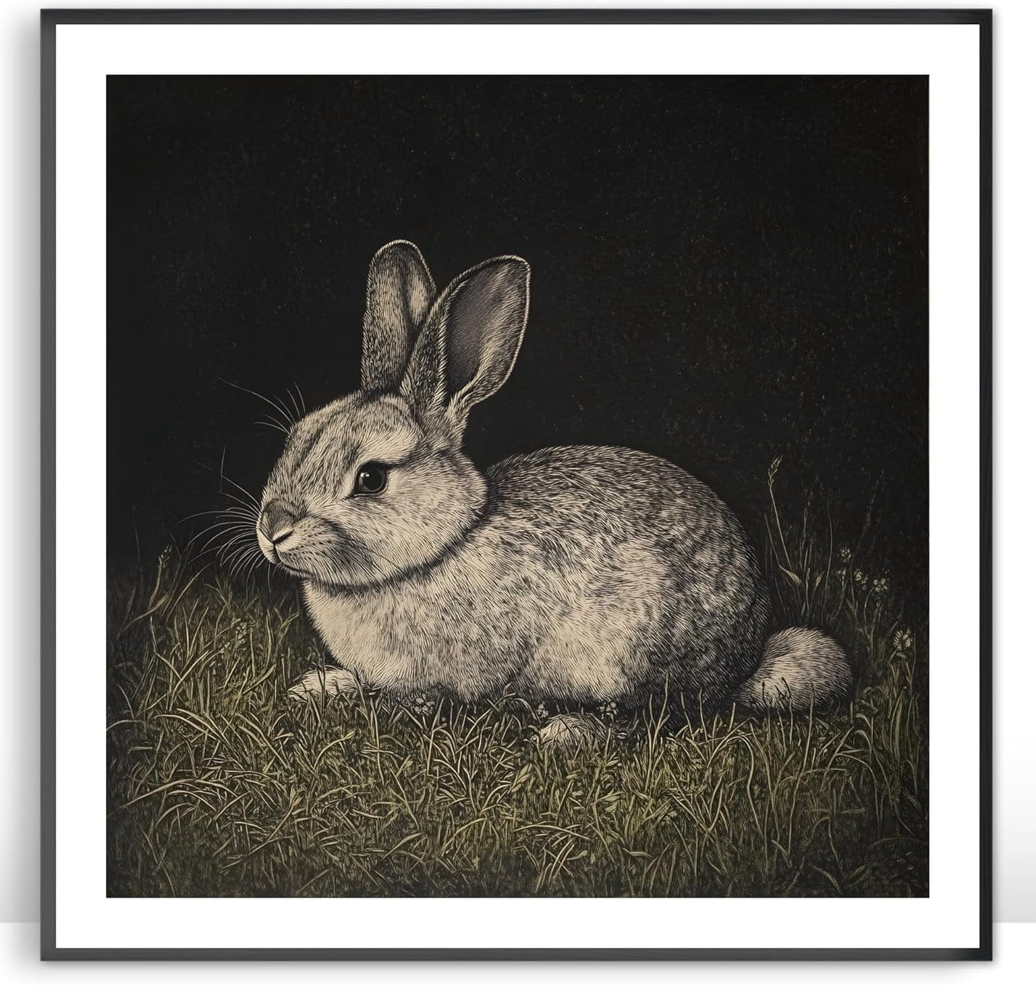 Rustic Print Rabbit Moonow7 Rabbit Wall Art Prints, Large Rustic Bunny Poster for Bedroom ...