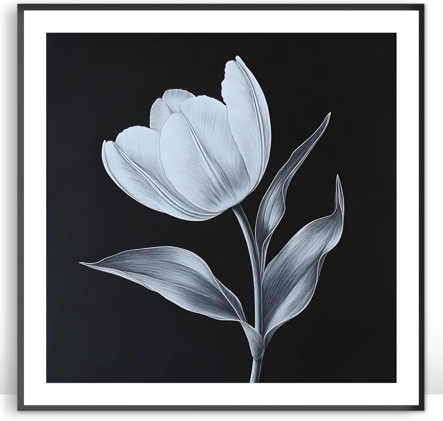 Moonow7 Tulip Flower Wall Art Prints, Large Black White Art Poster ...