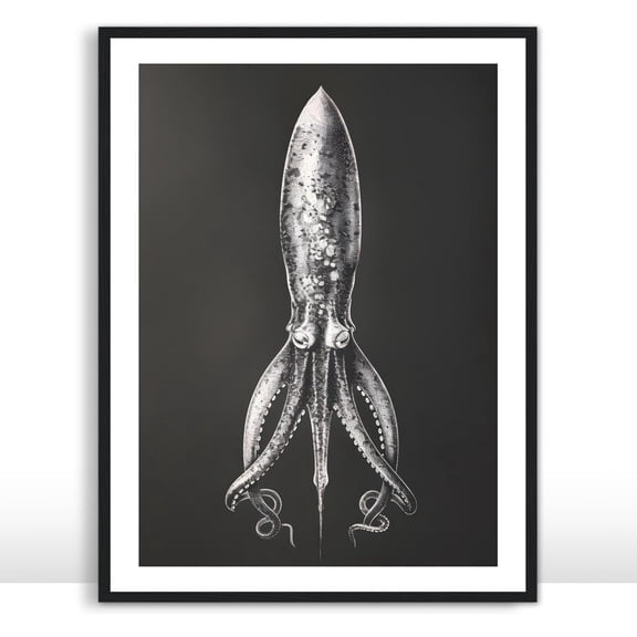 Moonow7 Vintage Ocean Wall Art Prints, Large Squid Poster in Black and White for Bedroom, Living Room, Hallway, and Gallery Walls, Modern Sea Life Pictures for Wall, Unframed Size 18x24 / 45x60 cm