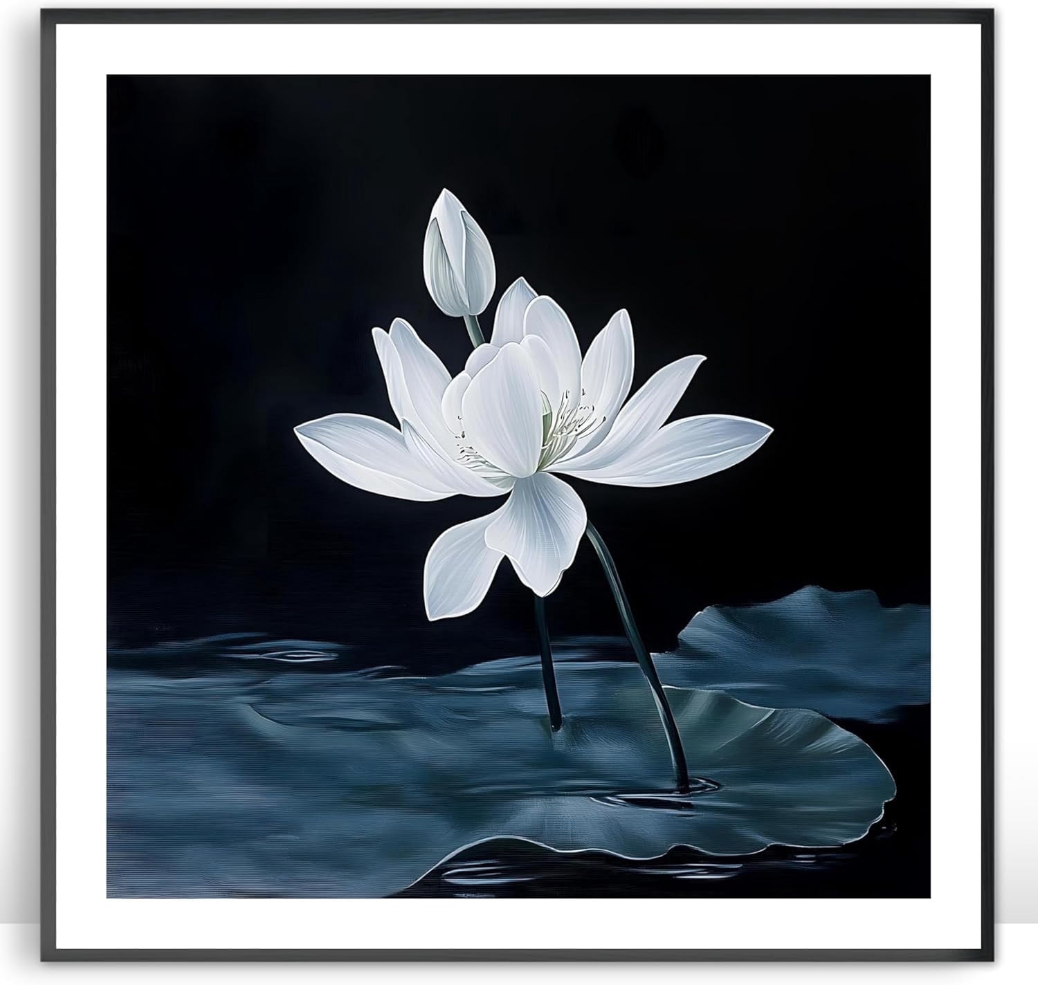 Moonow7 White Lotus Wall Art Prints, Calm Floral Artwork for Living ...
