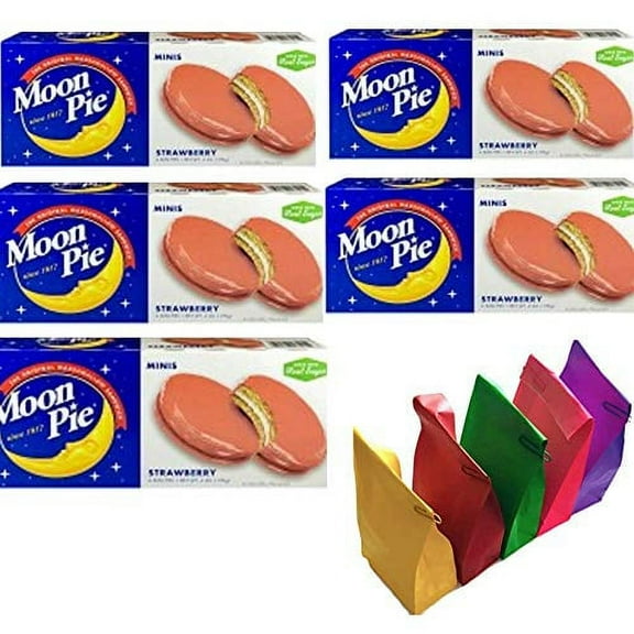 Moonpie Marshmallow Sandwich Minis Strawberry, Mini's 6 Ounce (Pack Of 6)) 5 Boxes 30 Pies Tatal 5 X Colored Lunch Bags