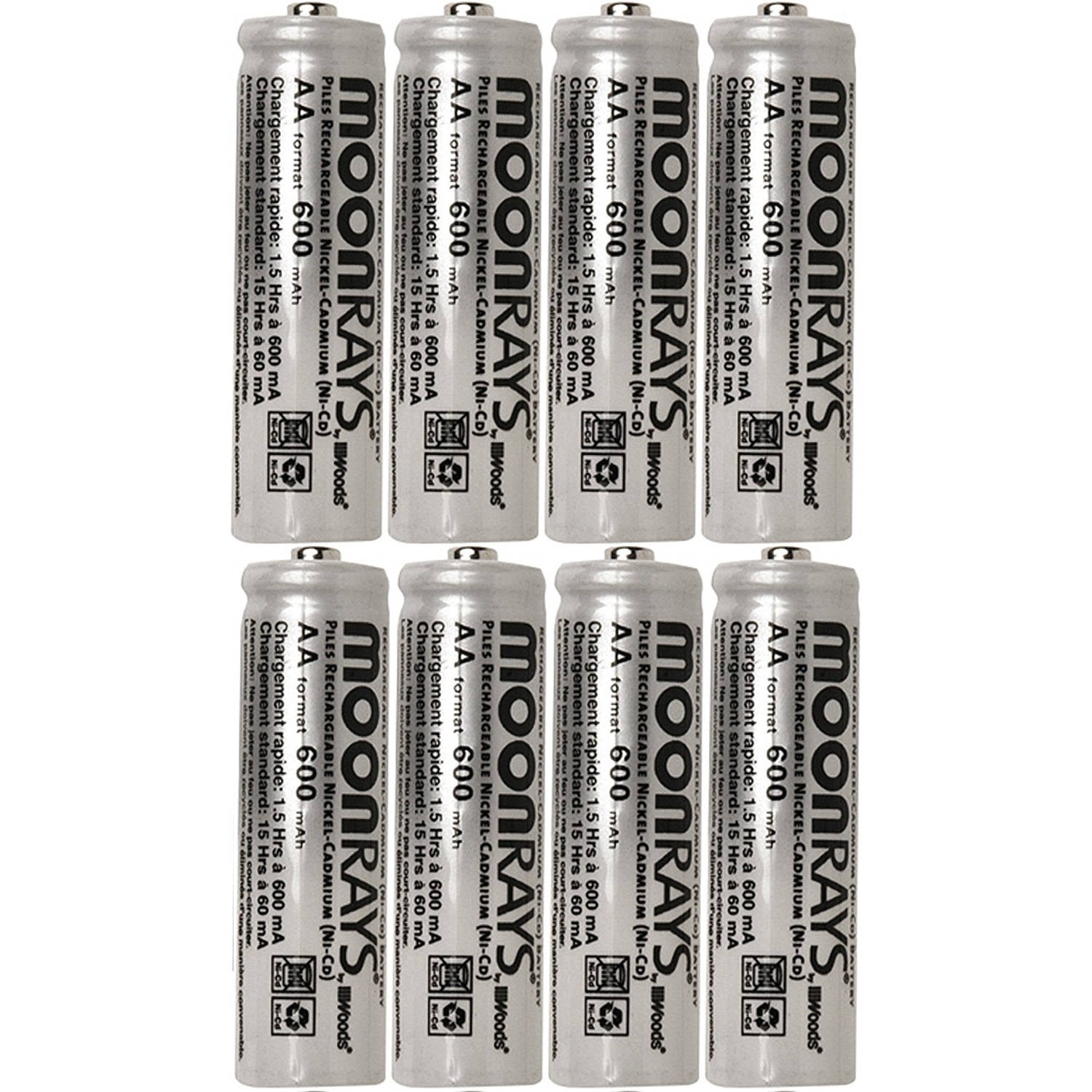 Moonrays 47740SP Rechargeable NiCd AA Batteries for Solar Powered Units 600 mAh 8 Pack