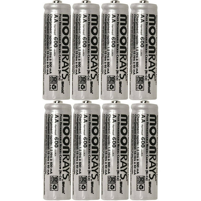 Moonrays 47740SP Rechargeable NiCd AA Batteries for Solar Powered Units,  600-mAh, 8-Pack