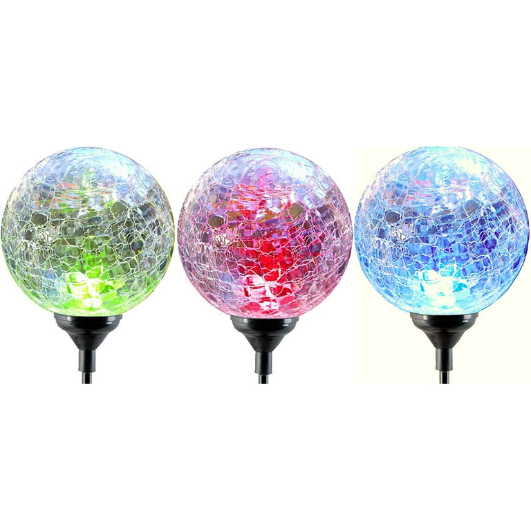 Moonrays 91251 Color Changing LED Solar Path Lights In Glass Ball Design Weatherproof Solar Powered Durable Crystal Glass 3 pc Pack