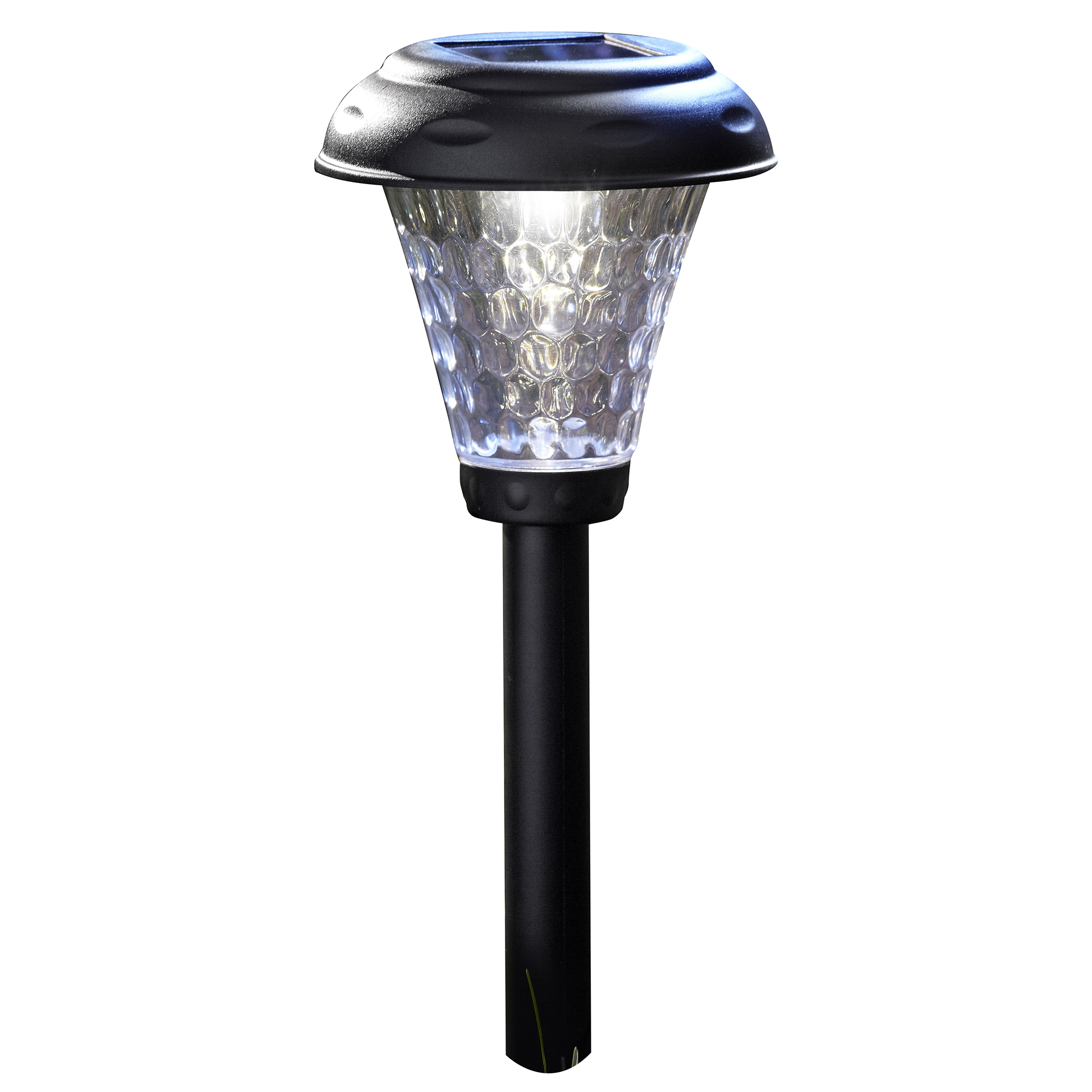 Moonrays 91381 Black Payton Solar LED Plastic Path Light, Hammered Glass Look, provides 360 Display of Warm LED Lighting, 8-Pack - image 1 of 2