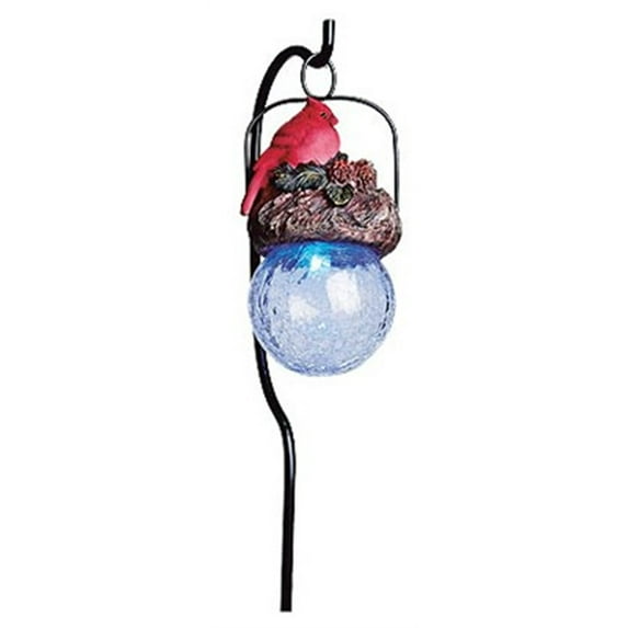 Moonrays 92260 Cardinal-Bird Sits on Hanging-Glow-Ball Solar Light, Garden Art, Cardinal Pendant Shape