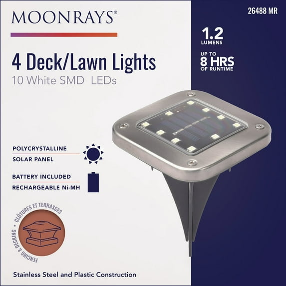 Moonrays LED Solar Deck and Lawn Light 26488 - SMD, Black - 4 Pack